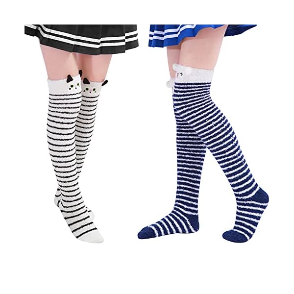 Littleforbig-2-Paar-suesse-Socken-aus-Korallen-Fleece-mit-langen-Streifen Littleforbig 2 Paar süße Socken aus Korallen-Fleece mit langen Streifen