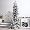 KTKDE 6ft Snow Flocked Artificial Pencil Christmas Tree, Snow Unlit Slim Xmas Tree with 30 Pine Cones & 30 red Fruits, Metal Stand, for Indoor Holiday Home Office Décor