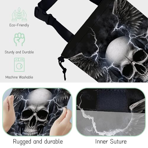 Image of Skull Lightning Car Garbage Bag,Waterproof Small Car Trash Bag Hanging Back of Seat,Drawstring Hanging Car Trash Bag with Adjustable Buckle for Car Accessories