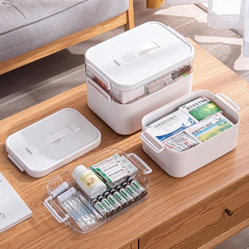 Sightday Medikamenten Aufbewahrung,Medizinbox Hausapotheke box mit Griff und herausnehmbarem Fach,Doppellagig Multifunción Aufbewahrungsbehälter Große Kapazität für Medikamente,Gadgets,Kosmetische(M)