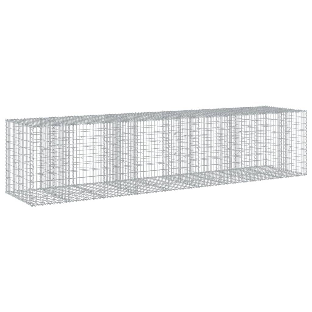 Kosz gabionowy z pokrywką 450x100x100 cm Żelazo ocynkowane | Montaż bez użycia narzędzi, w zestawie haczyki do zabudowy, do użytku zewnętrznego, ściany nośnej lub dekoracji