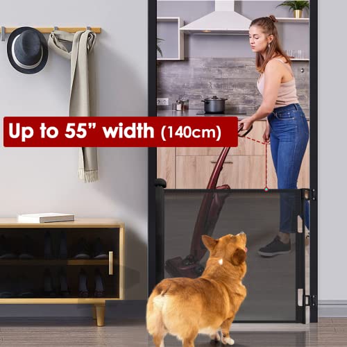Retractable Baby Gates For Stairs Doorways Safety Mesh Pet Gate 33" Tall, Extends To 55" Wide, Dog Gates For The House Doorways Hallways Child Gate For Indoor/Outdoor Black #TOP4