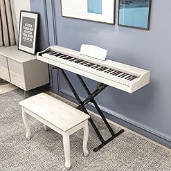 Piano numérique 88 touches clavier lesté support de piano piano électrique MIDI avec banc de piano à triple pédale et support de piano for adultes enfants et débutants (Color : White) - Les Beatles, Paul McCartney, John Lennon, RIngo Starr, George Harrison Piano numérique 88 touches clavier lesté support de piano piano électrique MIDI avec banc de piano à triple pédale et support de piano for adultes enfants et débutants (Color : White) – Image 2
