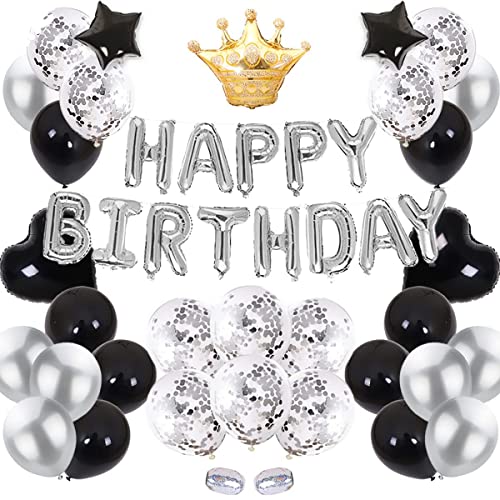 G&H 誕生日 バルーン 飾り付け 風船セット ハッピーバースデー バルーン happy birthday バルーン バースデー バルーン ゴールド 王冠 風船 バースデー 飾り シルバー&ブラック