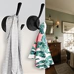 Black Towel Hooks, 2 Pack Coat Robe Hook Heavy Duty Metal Double Bathrobe Hook Wall Mounted, Hand Towels Hooks for Cubicle Bathroom Kitchen Closet Garage - Image 3