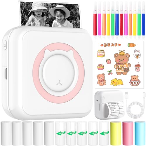 CIANBIFN Mini Impresora para Movil, Impresora Fotográfica, Portátil Mini Impresora Bluetooth Impresora Termica, Movil Impresora Fotos, Inalámbrico Impresora Térmica, para Lista Fotos Nota