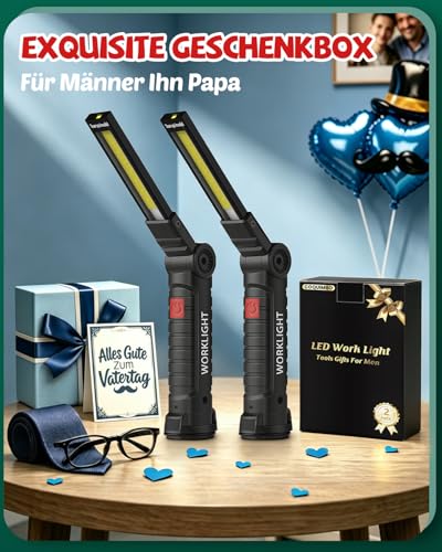 Coquimbo LED Arbeitsleuchte Werkstattlampe, Taschenlampe LED Aufladbar Werkstatt Handlampe mit Magnet und Haken für Auto Reparatur Camping Notfall, Geschenke für Männer (4 Stück, Schwarz)