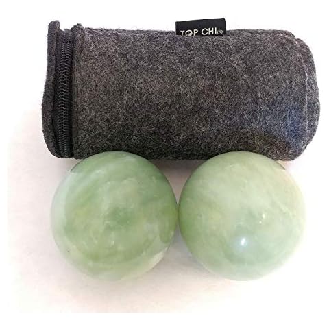 Top Chi Green Jade Baoding Balls with Carry Pouch for Hand Therapy, Exercise, and Stress Relief (Medium 1.6 Inch) Cover