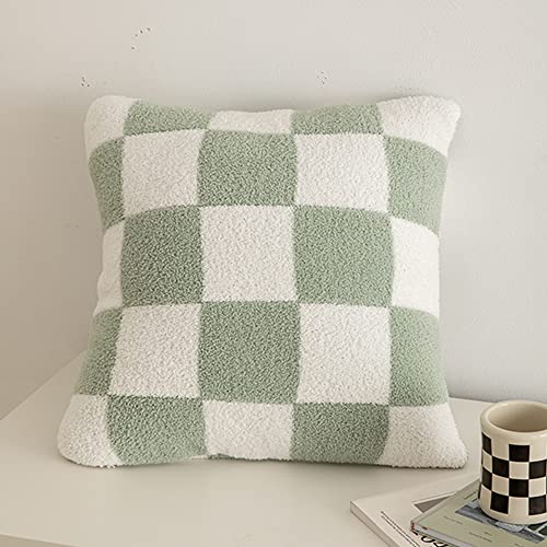 Niditw Set Of 2 St Patrick's Day Gift Ultra Soft Checkerboard Throw Pillow Cover Fuzzy Microfiber Chessboard Gingham Cushion Case Cozy Checkered Pillowcase Decor For Sofa Couch 18X18 Inches (1-Green) #TOP1