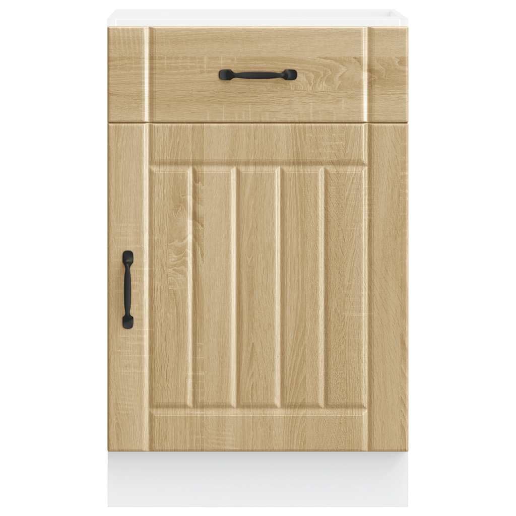 Lucca Sonoma - Mobiletto da cucina in legno di quercia Sonoma, 50 x 46 x 81,5 cm, vano portaoggetti con piedini regolabili, per stoviglie, pentole e microonde, in confezione piatta