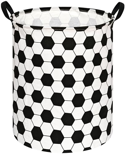 Image of 19.7 inch Round Kids Laundry Basket Gift Baskets Storage Laundry Hamper Baby Toys Nursery Bin with Handles,Storage Basket for Kids Room Bedroom Decor (Football)