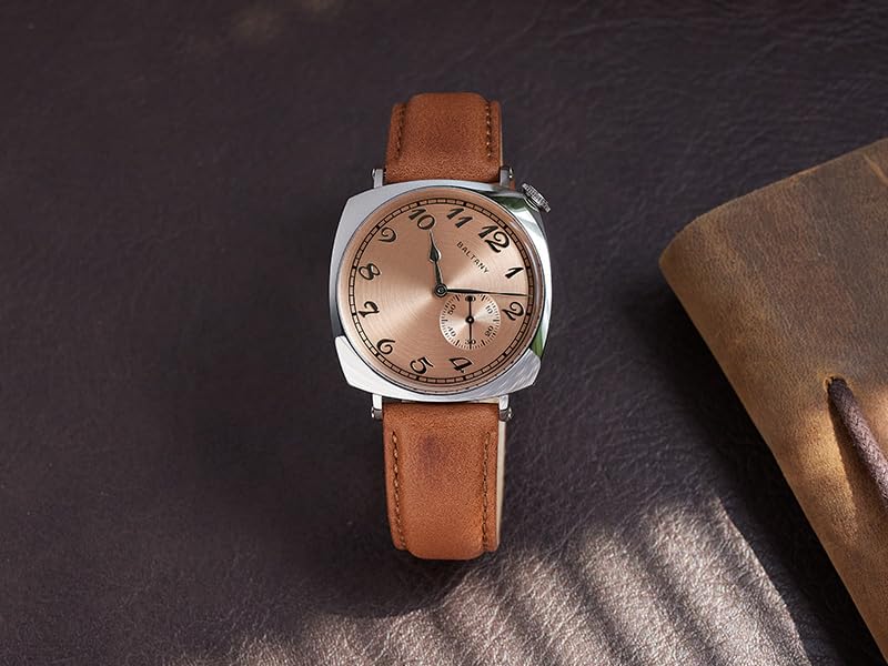 Baltany 1921 Sub-Second Homage Watch Seagull ST1701 stal nierdzewna kolor łososiowy kwadratowy futerał męski zegarek na rękę