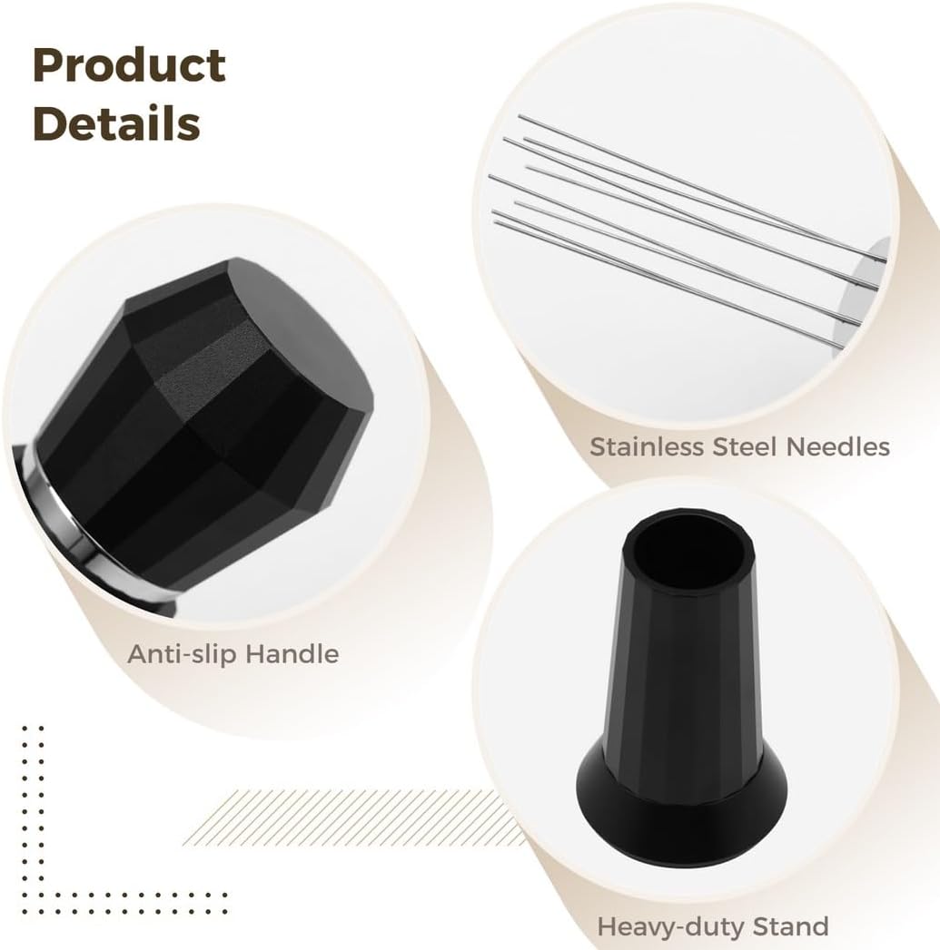 Coffee Powder Stirrer, Needles Metal Distribution Tool Whisk For, Coffee Stirring Tool With Eight Needles, Stand Cafe Supplies With Aluminum Alloy Metal Handle