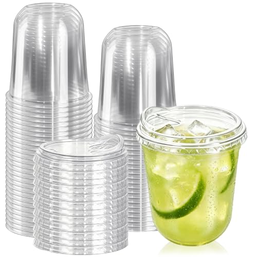 Image of 50 Sets 12 oz Clear Plastic Cups with Lids,Disposable Iced Coffee Cups with Sip Lids,Sturdy Plastic Smoothie Cups for Cold Drinks,Juice,Milkshake