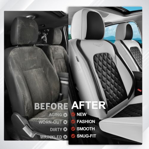 Image of Coverado Universal Car Seat Covers Full Set, Luxury Stain-Resistant Waterproof Faux Leather Front & Rear Seat Protectors, Elegant Easy-Clean Automotive Interior - WhiteBlack