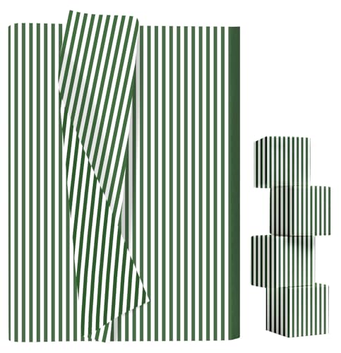 AVXINSOK 100 Sheets Green Striped Tissue Paper 14 x 20 Inches Green and White Striped Gift Wrapping Tissue Paper for Gift Bags Wedding Birthday Christmas Jungle Party Packaging Crafts