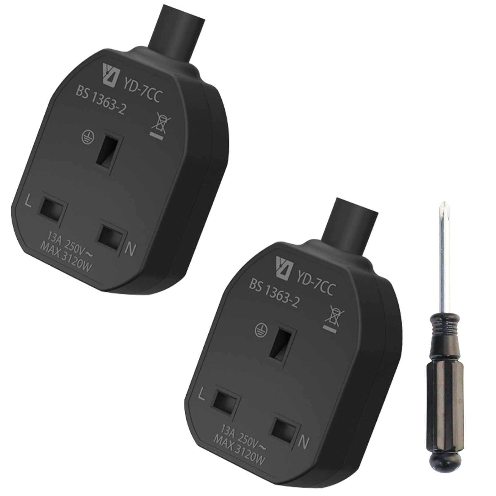 MejaRizon 2 Pack Single Trailing Socket, 250V/13A, CE/UKCA Certificatized, without Plug and Cable, 1-Gang Rubber Trailing Socket Suitable for Factories, Garages, Indoor, Black