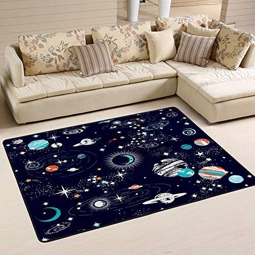 Tapis de sol antidérapant lavable motif espace grand format 152x99 cm - 6