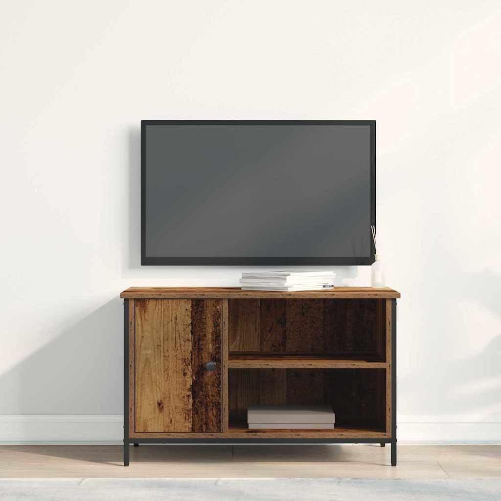 TV-Schrank Altholz Optik, 80x40x50 cm, Holzwerkstoff, mit Tür, Regal, für Wohnzimmer, Media Center, TV-Tisch, Stabiler Stahlrahmen