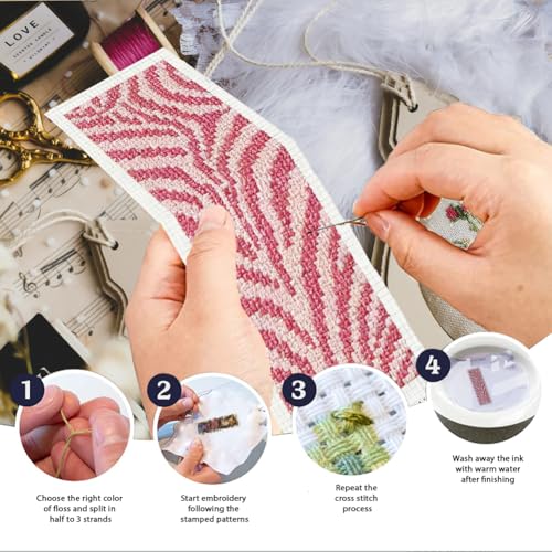 Image of INFUNLY 6pcs Animal Textures Cross Stitch Bookmark Kit for Beginners DIY Leopard Print Embroidery Bookmark Kits Zebra Stripes Needlepoint Kit with Instruction Easy Cross Stitch Set for Book Readers