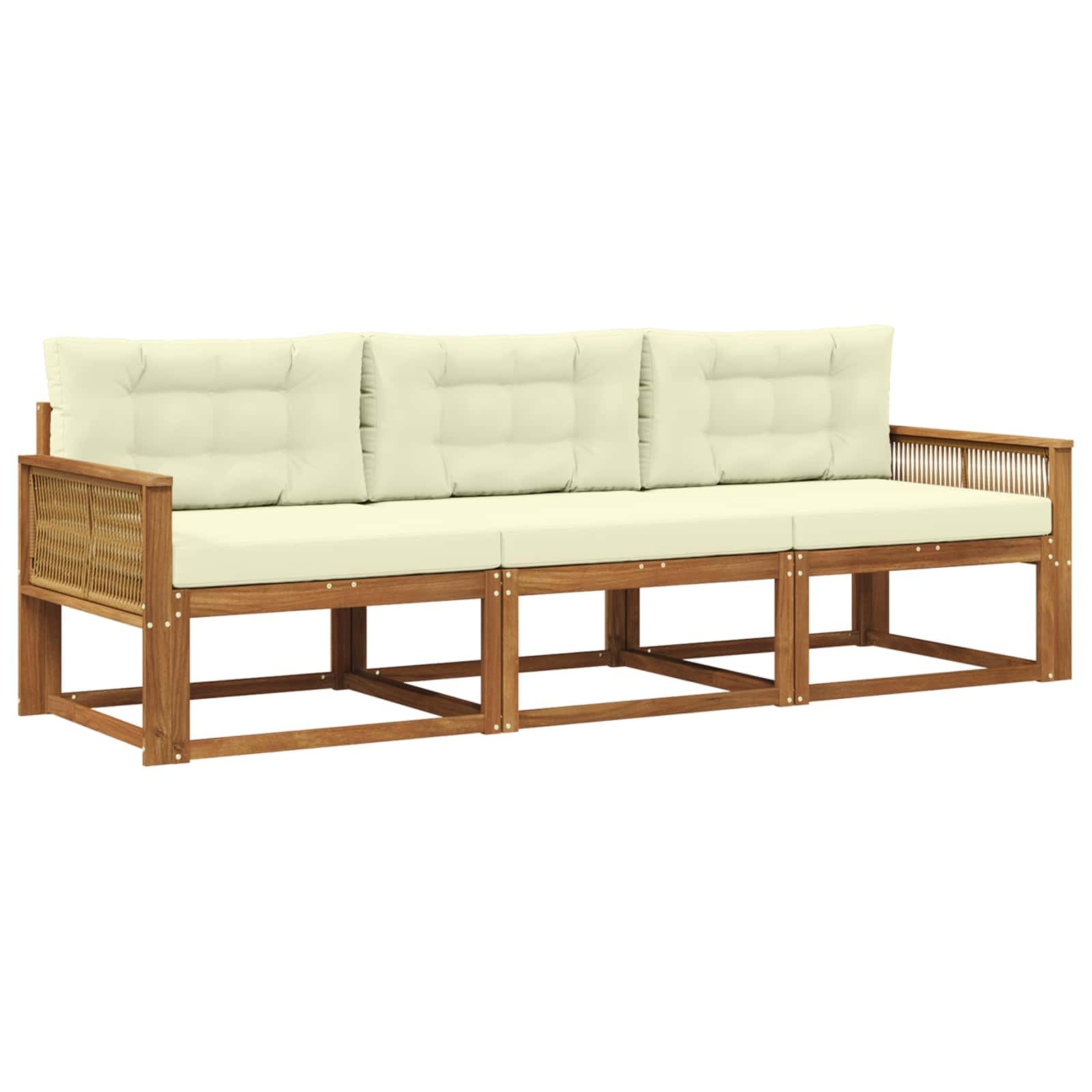 Set Divani da Esterno Modulare 3 Pz in Legno Massello di Acacia | Salotto componibile con struttura a doghe e cuscini imbottiti per relax in giardino patio e terrazza.