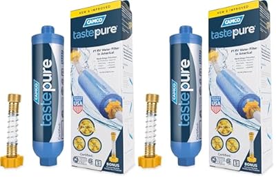 Camco TastePURE Water Filter, 6-Step Filtration | For RV | Flexible Hose Protector | Made in USA | 40043