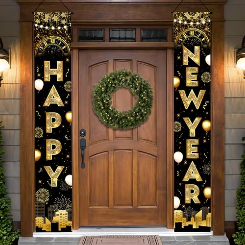 KatchOn, XtraLarge Happy New Year Banner - 72x12 Inch | New Years Decorations 2026 | New Years Eve Party Supplies 2026, Nye Decor 2026 | Door Banner for Happy New Year 2026 | Nye Decorations 2026