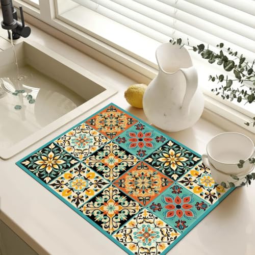 Image of HOMETITUTE Spanish Tile Boho Stove Cover 28x20 Diatomite Heat Mat | Electric stove decoration