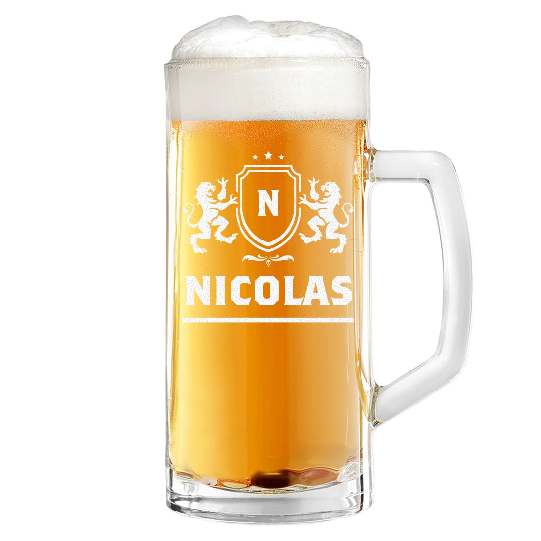 polar-effekt 2-TLG Bier-Set Bierkrug 0,5 Liter und Holzkiste mit Gravur zum Geburtstag - Geschenk-Idee für Mann - Geschenkset zum Vatertag - Bierglas und Holzbox mit Namen