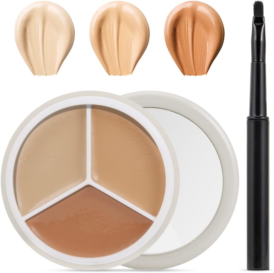 Erinde 3 Colors Concealer Palette, 3 in 1 Cream Contour, Foundation, Color Corrector for Dark Circles, Waterproof Long-Lasting, Full Cover Makeup With Brush 15g/0.53Oz