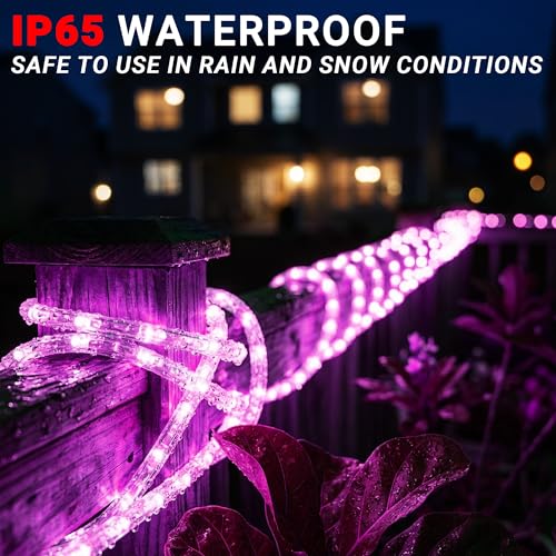 Image of 20ft Rope Lights For Outside, Connectable & Flexible Tube Lights with 8 Modes Controller, Waterproof Purple LED Rope Lighting for Deck,Garden,Pool,Patio,Bedroom,Party,Indoor & Outdoor Landscape