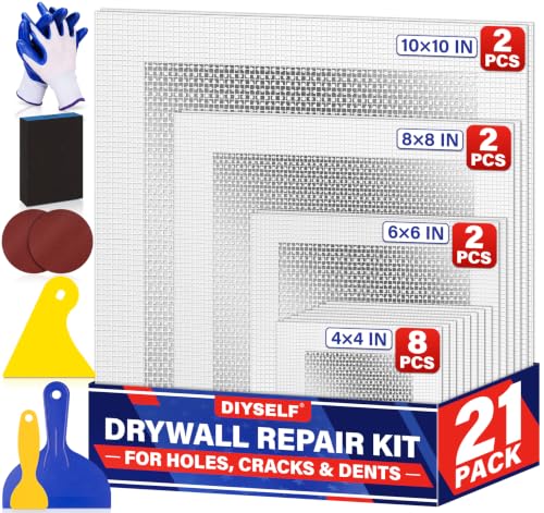 DIYSELF 21 Pack Drywall Repair Kit, 14 Mesh Patches, Wall Patch Repair Kit