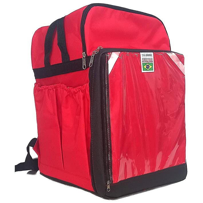 Mochila Bag Térmica Delivery Comida Chinesa Invertida Reforçada Com Isopor Laminado - Vermelha
