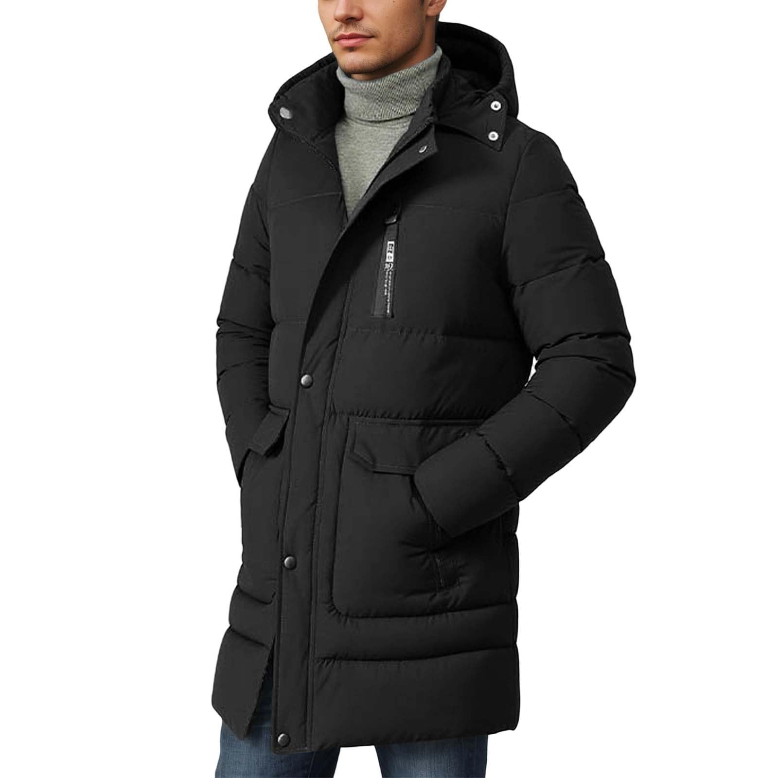 Piumino da uomo, lungo, invernale, con cappuccio, lungo, antivento, trapuntato, cappotto invernale da uomo, parka di media lunghezza, invernale, caldo, parka invernale con cappuccio, colore