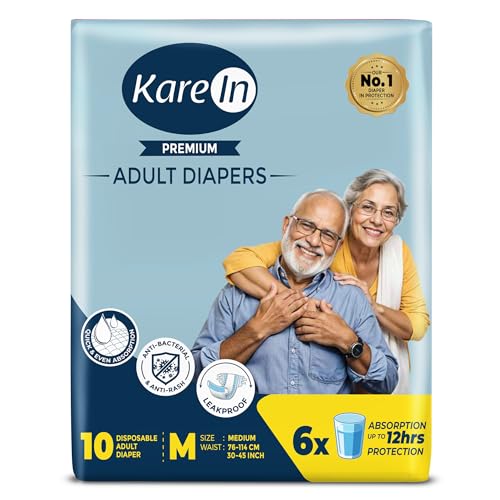Image of KareIn Premium Adult Diaper Tape M Size, Medium, Waist (76-114 cm 30'-45'), 10 Unit, Long Protection Hour, Unisex, Quick & Even Absorption, Anti-Bacterial, Leakproof, Odour Control, Wetness Indicator