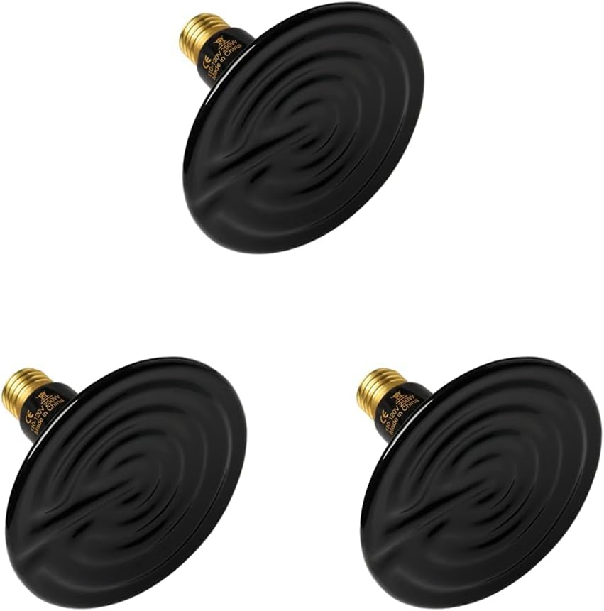 Simple Deluxe Reptile Heat Lamp Bulb Ceramic Heat Emitter 40W/60W/100W/150W/250W, No Light Emitting Brooder Coop Heater for Amphibian Pet & Incubating Chicken Black (Pack of 3)
