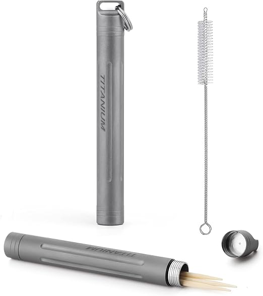 TISUR Titanium Portable Toothpick Holder Box, Pocket Waterproof Case Toothpicks Container with Keychain for Outdoor Picnic and Camping (1, Grey)