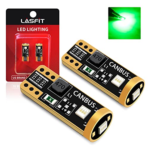 LASFIT 194 168 T10 2825 W5W LED Bulb Canbus Error Free, Non-Polarity 400LM 6000K Extremely Bright Green Color