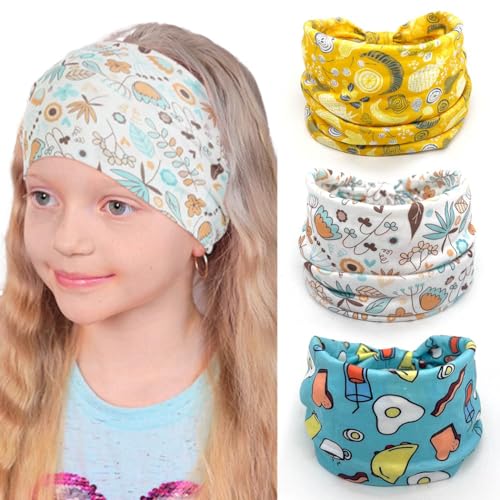 Bohend Girls Headbands Wide Knotted Hair Bands 3Pcs Non Slip Elastic Cute Head Bands Workout Yoga Sweatband Hair Accessories for Girls and Kids (H)