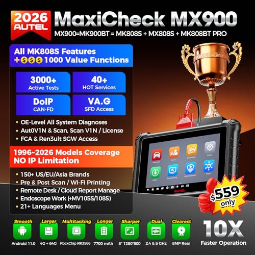 Autel MaxiCheck MX900 Bidirectional Scanner, 2026 OBD2 Scan Tool Up of MaxiCOM MK808S MX808S MK808BT Pro, US Ver. of MK900BT w/ 3000+ Active Test, 40+ Service, CAN-FD&DOIP, All-Sys Diagnose, FCA 11 OS — view 2