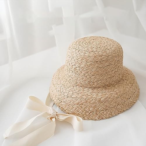 Women Floppy Sun Hats with Ribbon Fashionable Summer Wide Brim Cap Beach Woven 𝐒traw Hat Travel Packable Cotton4