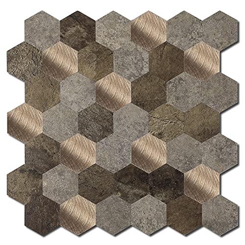 Lagute Peel And Stick Tile Backsplash, Mosaic Tile Aluminum Metallic Self- Adhesive Tile Stick On Tile For Kitchen Bathroom Wall Decor, Hexagon (5, Dark Granite) #TOP26