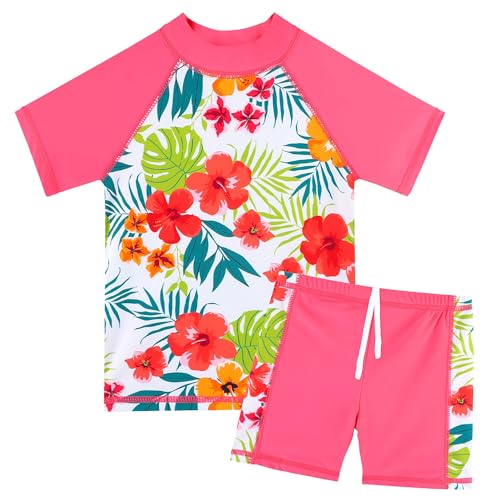 Image of Girls Two Piece Swimsuit Floral UPF 50+ Rash Guard Set Kids Beach Swimwear