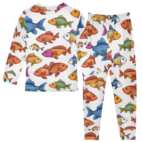 Pajama Sets Long Sleeve Colorful Fish Pattern Prints Soft Comfy Sleepwear 2 Piece PJS 3-8T3