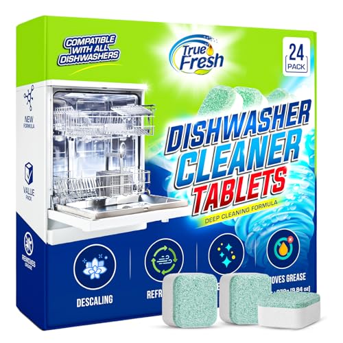 Image of True Fresh Dishwasher Cleaner & Deodorizer Tablets 24-Pack – Deep Clean, Fresh, Sparkling Dishwasher Cleaning Tablets for Spray Arms, Filters & Drains – Removes Grease, Residue & Hard Water Buildup