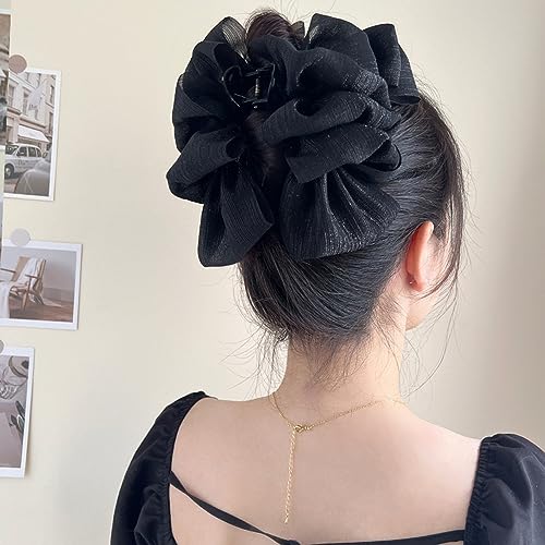 Wiwpar gran pinza para cabello de seda chiffon con moño, pinza tipo banano para coleta, clip de garra para mujeres y niñas (negro) miniatura 2