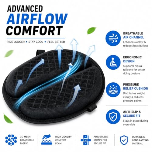 Image of Grandbiker Gel Air Seat Cushion | 3D Honeycomb Gel Structure Cover for Long Rides | Detachable Cover | Lumbar Support | Breathable | Durable Design for Avenger