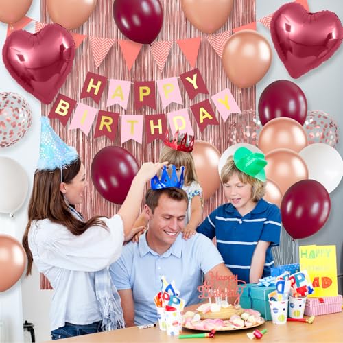 Image of Burgundy Birthday Decorations, Wine Red Birthday Balloons Set