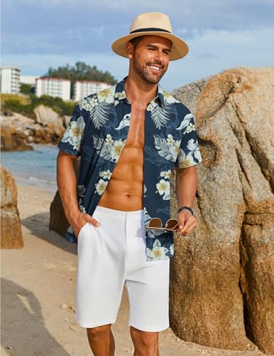 COOFANDY Mens Hawaiian Shirt Short Sleeve Button Down Shirts Tropical Floral Summer Beach Shirts3