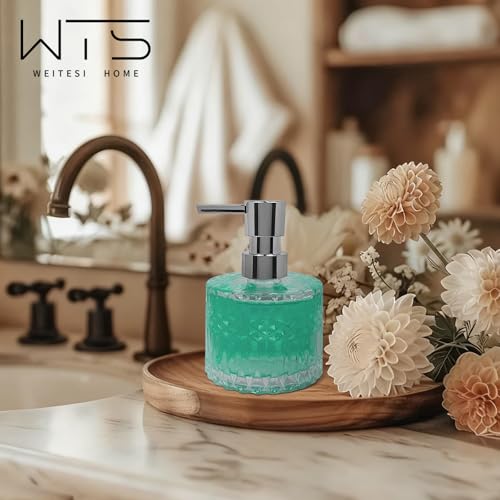 Image of Diamond Pattern Glass Soap Dispenser, Refillable Clear Glass Soap Dispenser with Plastic Rust Proof Pump for Dispense Hand soap, Body wash